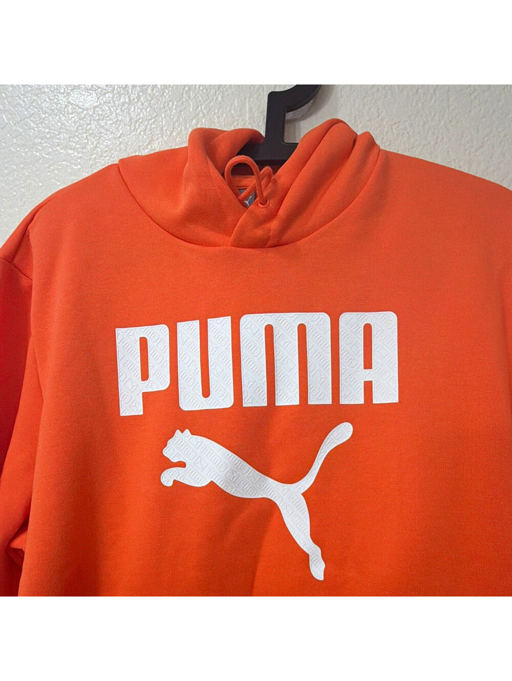 PUMA Orange Graphic Logo Pullover Hoodie Fleece Cotton Men's XL
